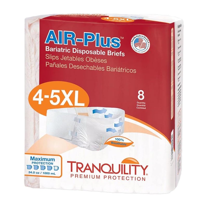 Tranquility Bariatric Disposable Briefs 4X-Large with AIR-Plus Fully Breathable Fabric for Skin Dryness & Integrity, Latex-Free, 34oz Capacity, 8ct Bag - Image 1